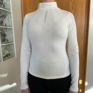 ROCCOBAROCCO IVORY PULLOVER Mock Turtleneck, RHINESTONES, Long Sleeves, ITALY